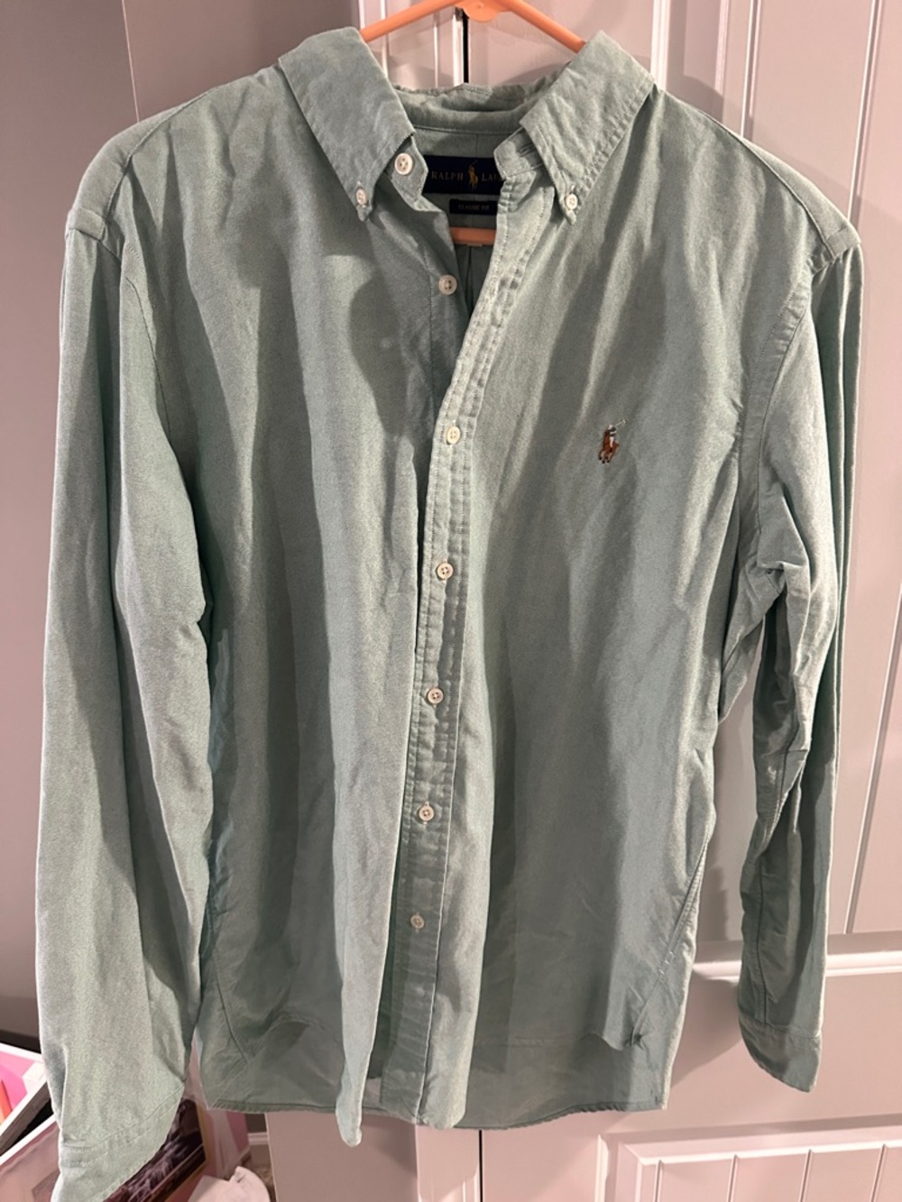 Men’s Polo by Ralph Lauren Light Sage Green Button-Down Oxford Shirt Large
